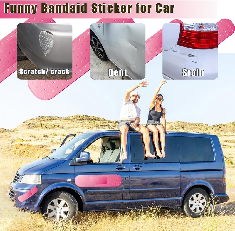 Keromtein 4pcs Funny Car Band Aid Sticker for Car Damage, 10/24in Giant Band Aid Car Decals for Cover Dent Crack and Scratch, Car Bumper Sticker, Large Vehicle Body Bandage (Pink 2pcs Large and 2pcs Small Size) - Image 3